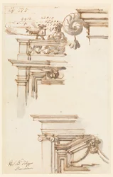 Ritning, två dörrskåp, 1750-75