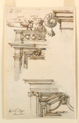 Ritning, två dörrskåp, 1750-75