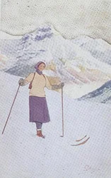 Skidåkare på sluttningarna av Engelberg, Schweiz (färg litho)