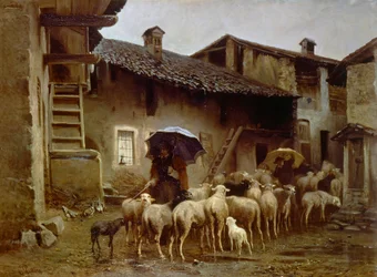 Återgå till stallet, av Carlo Pittara (1836-1890)