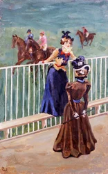 Paris, på kapplöpningsbanan, av Carlo Wostry (1865-1943), olja på duk, 55x35 cm