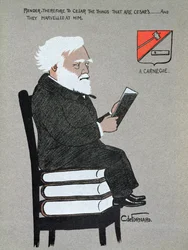 Karikatyr av Andrew Carnegie (1835-1919) illustration från "Millionaires of America"