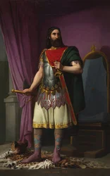 Porträtt av den Wisigoth kung Egica av Spanien (eller Egicca, Egiza, Ergica) (687-702) (Wisigothic kung Egica) Målning av Carlos Maria Esquivel y Rivas (1830-1867) 1853 Domstolspalatset Madrid