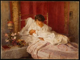 En mamma med sin bebis