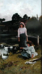 Mata ankorna (olja på panelen)