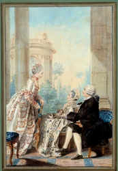 Monsieur och Madame de Saint Vast och Mademoiselle de Beauregard Akvarell av Louis Carrogis dit Carmontelle