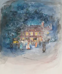 Och klockan ringdes, och vagnarna talade för, 2010 (pastell & wc på papper)