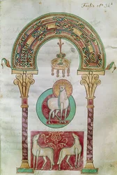 Ms CCII fol.35r Agnus Dei, illustration av Guds lamm från Etymologiae av Isidore av Sevilla
