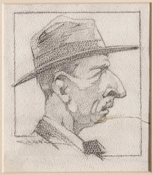 En man som bär en hatt (penna på papper)