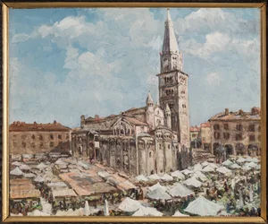 Piazza Grande i Modena (olja på panel)