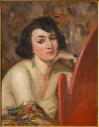 Woman at Mirror (olja på plywood)
