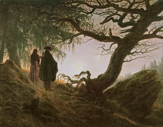 En man och en kvinna som betraktar månen, av Caspar David Friedrich (1774-1840)