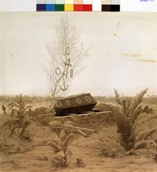 "Vid gravkanten" En kista på väg att sänkas till botten av graven. Pennteckning av Caspar David Friedrich (1774-1840) circa 1830 Pushkin Museum, Moskva