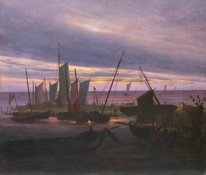Båtar i hamnen på kvällen, ca. 1828