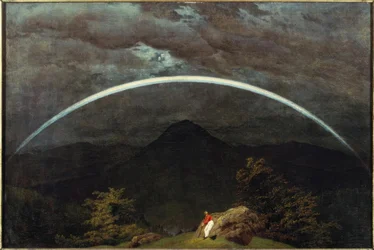 Bergslandskap med regnbåge