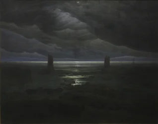 Havsstrand i månsken