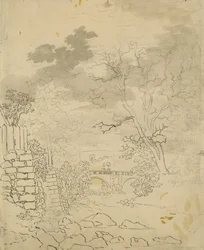 Stream with a Bridge, ca 1799 (penna, penna och bläck på papper)