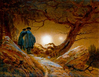 Två män som betraktar månen, ca 1825-1830