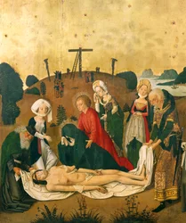Deposition av Kristus, detalj från altartavlan för högaltartavlan till kyrkan St Martin i Colmar, cirka 1462-1465, av Caspar Isenmann (cirka 1430-1484)