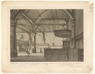 Interiör av St. Olofs kapell i Amsterdam Utsikt över St. Olofs eller Oudezyds kapell från insidan, i Amsterdam / Vue du Vieux Chapelle de St. Olof och dansen, à Amsterdam (titel på objekt)