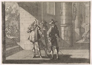 Masaniello talar med två adelsmän i en kyrka, 1647