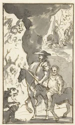 Don Quichotte och Sancho Panza kör förbi en smedsbutik Design för den femte volymen av Histoire de l