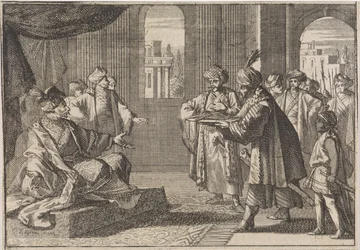 Guei-tschun, premiärminister under kejsar Chongzhen, kommer med ett sidenrep att hänga sig själv, 1643