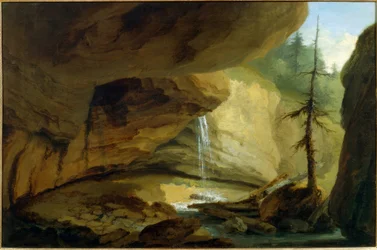 Klippgrotta med vattenfall