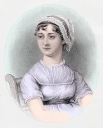 Porträtt av Jane Austen, ca 1850 (handfärgad gravyr)