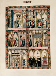 Miniatyrer tillägnade den heliga Maria och hennes mirakel, ur Cantigas de Santa María (Sånger om den heliga Maria), fol. 156