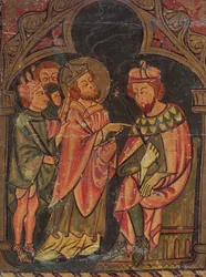 St Cyprianus (ca 200-258) Biskop av Kartago ställd inför kejsar Valerianus (r.253-60) 1300-25
