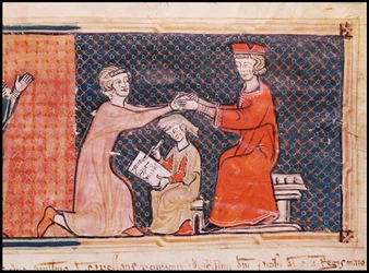 Den kungliga åklagaren, skriftläraren och feodalherren, från Capbreu de Clayra et de Millas 1292