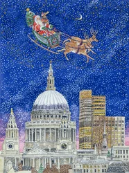 Jultomten flyger över London (wc på papper)