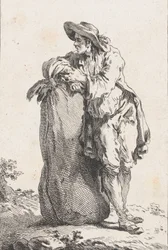 Bonde lutad på en säck spannmål, 1758.