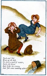 Illustration för "Jack och Jill gick uppför kullen", Kate Greenaway 1846-1901