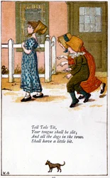 Illustration för "Berätta att din tunga ska skäras", Kate Greenaway 1846-1901