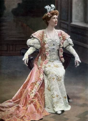 Skotska operasångerskan Mary Garden (1874-1967) som Orlanda i operan "La reine Fiammette" i Paris, foto av Cautin et Berger från franska tidningen "Le Theatre" 11 februari