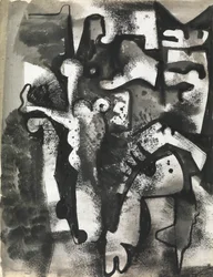 Figurkomposition, ca 1951 (tusch  lavering på papper)