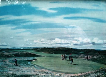 Cecil Aldin 1870-1935, konsttryck av golfbana, c1920