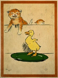 Katter och anka. Teckning av Cecil Aldin (1870-1935). Paris, Dekorativ konst