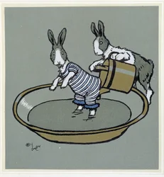 Kaniner gravida un bain - i "" Merry Party"", ill. av Cécil Aldin, red. Hodder & Stoughton, London