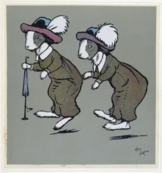 Kaniner med hattar - i "" Merry Party"", ill. av Cécil Aldin, red. Hodder & Stoughton, London