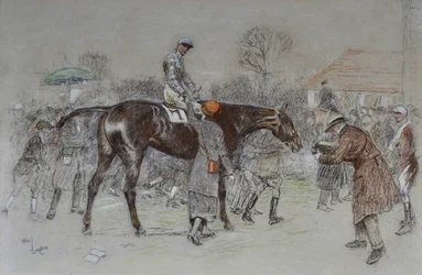 Att leda i vinnaren medan bookmakers jublade, ca 1920-25 (pastell)