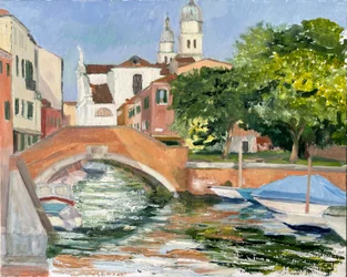 Kvällssol i Dorsoduro, Venedig 2025 (olja på duk)
