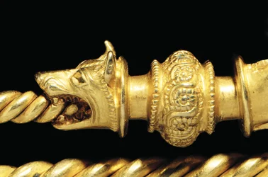 Mycket viktig La Tene krigare fibula, detalj