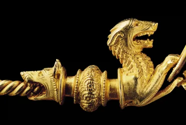 Mycket viktig La Tene krigare fibula, detalj