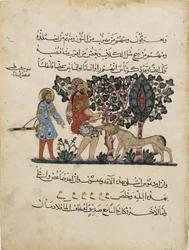 Den grekiske läkaren Erasistratos med en assistentfolio från en arabisk översättning av Materia Medica av Dioscorides, 1224