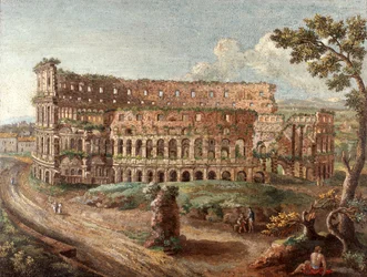 En av ett par romerska mikromosaikbilder "The Colosseum", ca 1774-75 (mosaik)