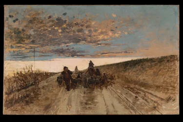 Återvänder till fårhuset (olja på duk)