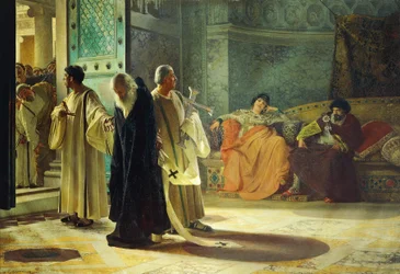 Deposition av Pope Silverio, 537, olja på duk, av Cesare Maccari (1840-1919)